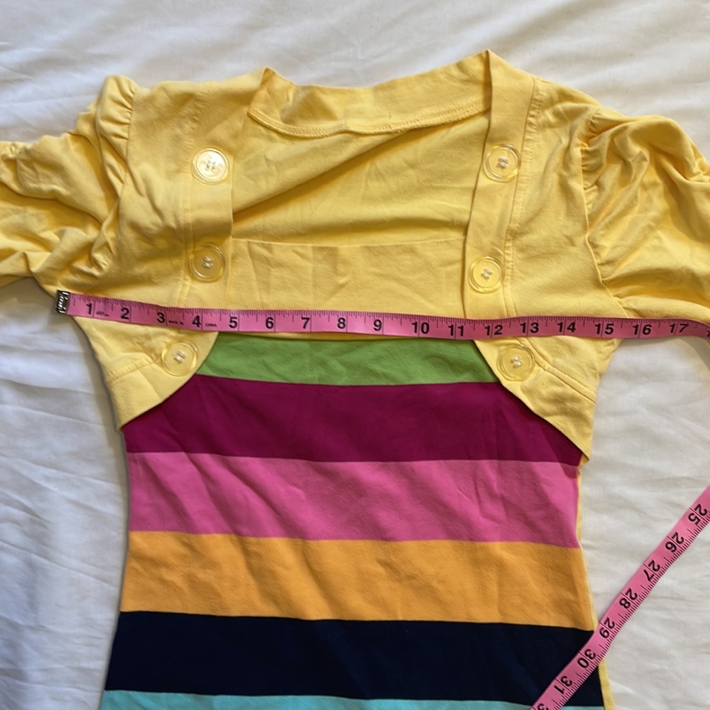 Vintage Yellow Ruched Sleeve Top with Colorblock and Faux Cropped Jacket size XS - Picture 3 of 6